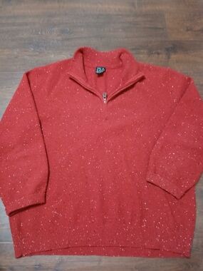Jos. A. Bank Men's Red Lamb's Wool Blend Speckled 1/4 Zip Mock Neck Sweater XXL